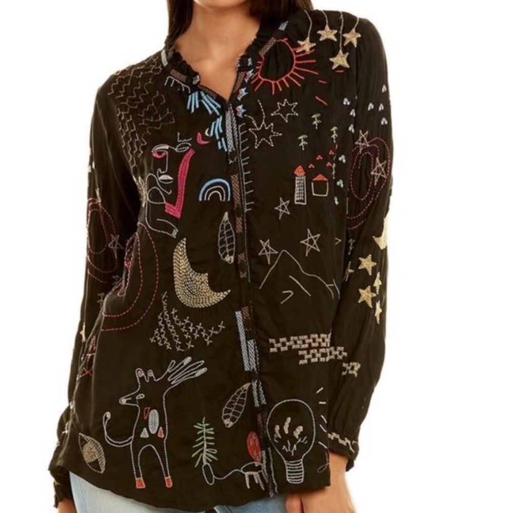 Johnny Was Biya Picassa heavily embroidered blouse NWT RARE